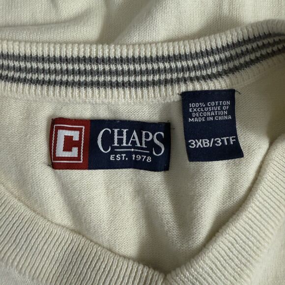 Chaps Men's Cream 3XB 100% Cotton V-Neck Preppy Casual Logo Knit Sweater Vest - Picture 4 of 5